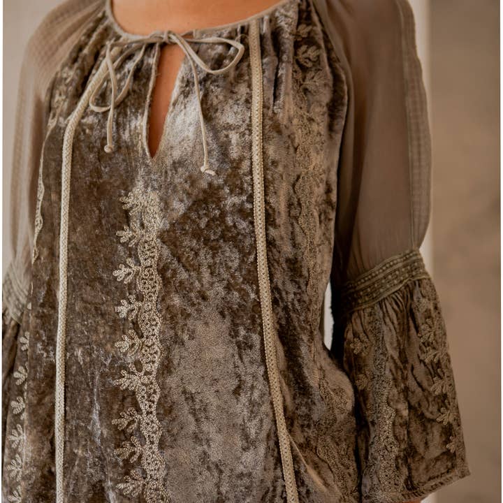 Young Threads - Wholesale Blouse - Women's - Velvet & Georgette Patchwork Peasant Top12
