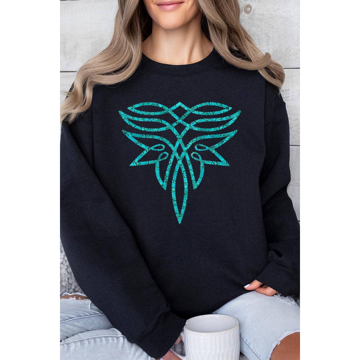 COLORBEAR – Engroshandel Grafisk Sweatshirt - Dame – Turkis Boot Stitch Graphic Fleece Sweatshirts1