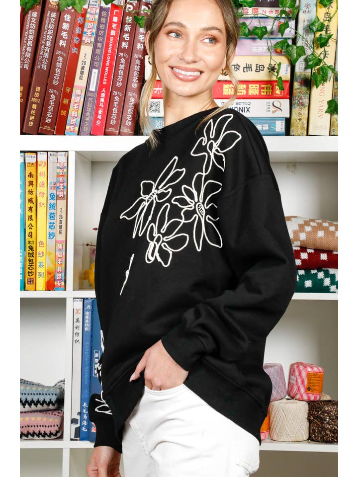 Vine & Love - Vente Sweat-shirt – femme - Sweat-shirt à col rond et manches longues brodé de fleurs VT8226923