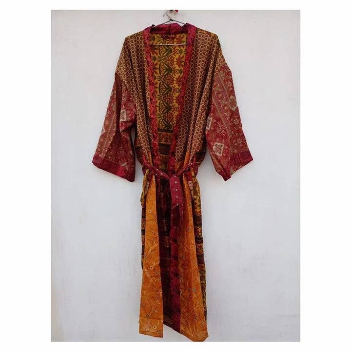 GYPSY STUDIO - Wholesale Robe - Women's - Silk Robes Vintage Recycle Silk Saree Patchwork Robes Silk 4