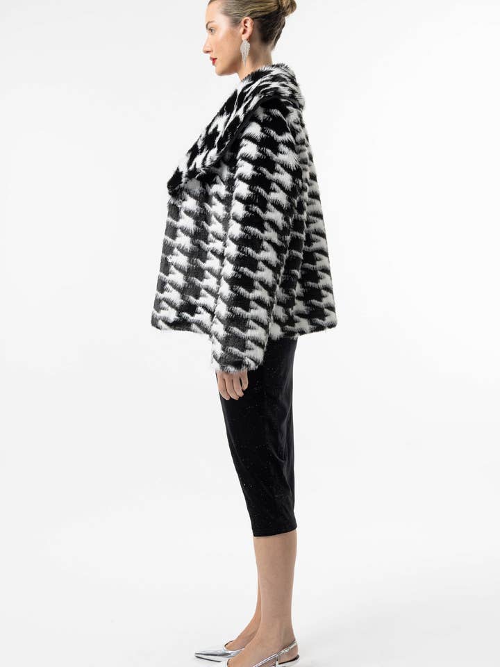 Houndstooth Faux Fur Coat for wholesale on Faire