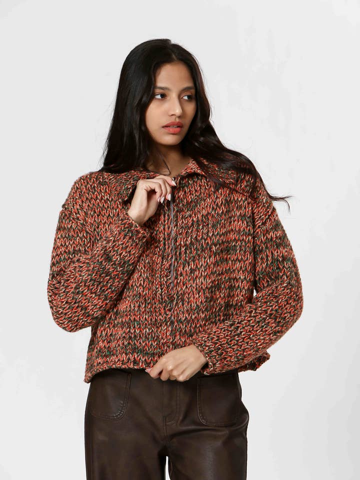 T24204348 - Ladies Front Zipper Collared Cardigan for wholesale by The Korner - USA