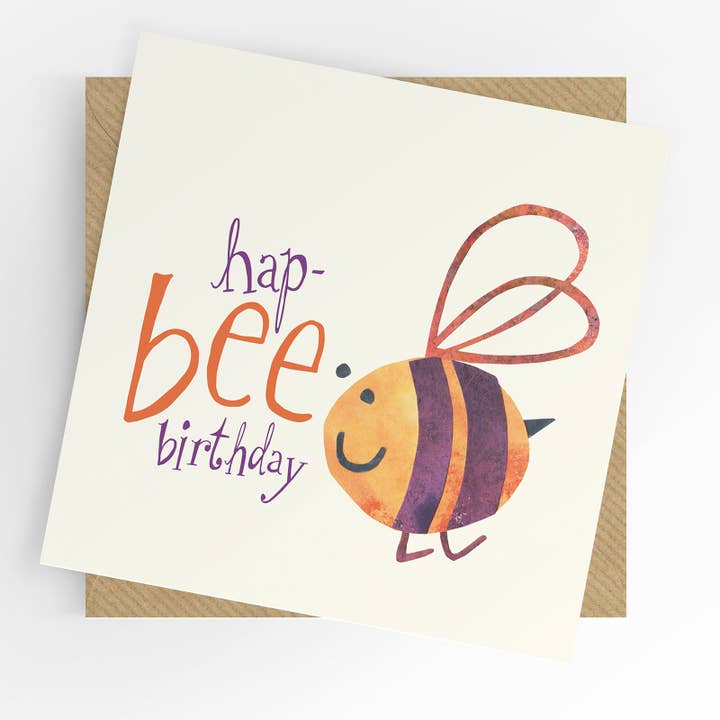 Hap- Bee Birthday card, pun card for wholesale by Under the Willow Tree