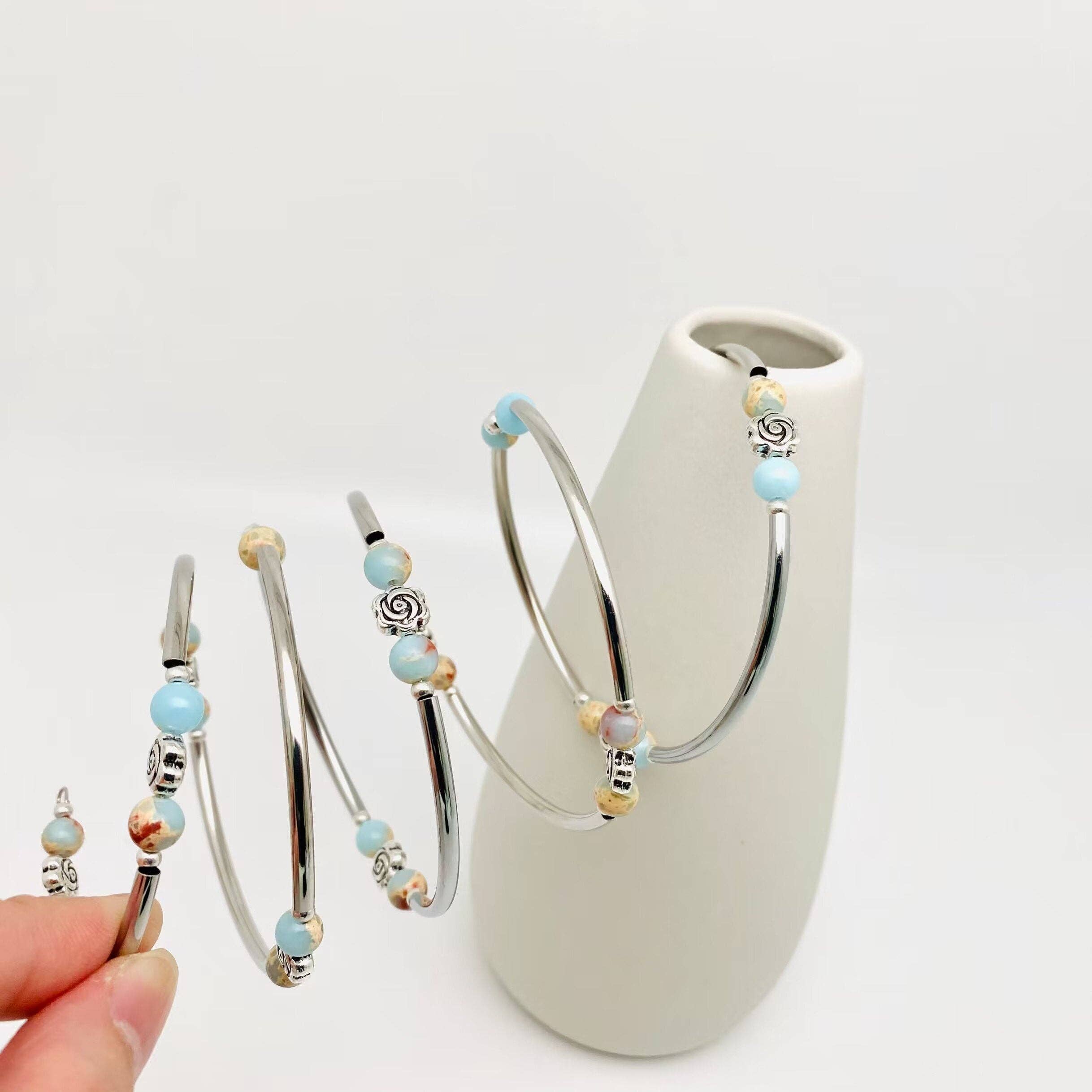 Mio Queena - Wholesale Bangle Bracelet - 6MM Natural Stone Multi-Layer Wrap Beaded Bangle Bracelets7