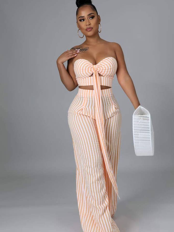 Flarix - Wholesale Top & Pant Set (NOT Loungewear) - Women's - striped tube top wide leg pants set4