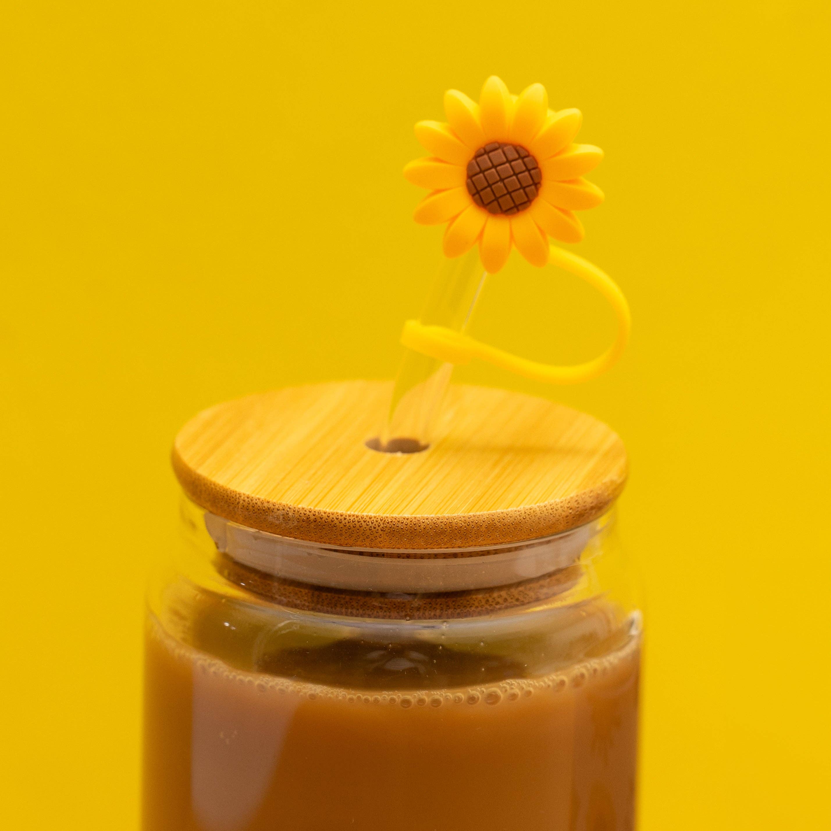 The Love Crate Co. - Wholesale Drinking Glass/Cup - Sunflower Gifts for Women - Glass Tumbler with Lid and Straw, Customized Straw Stopper and Koozie Holder. Aesthetic Unique Design Iced Coffee Gift Cup for Mom, Teacher, Friend5