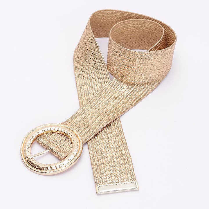 GD Hammered Metal Buckle Metallic Stretch Plus Size Belt for wholesale on Faire