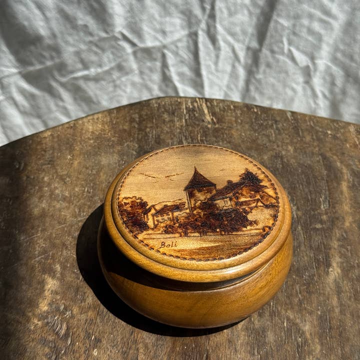 Office Objets - Wholesale Decorative Box - Small antique wooden box with village pattern signed Boli0