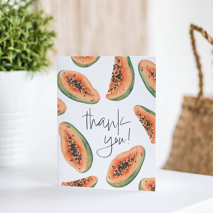 Petals by Priya Watercolor Designs - Wholesale Thank You Card - A2 Watercolor Papaya Tropical "Thank You" Card with Envelope2