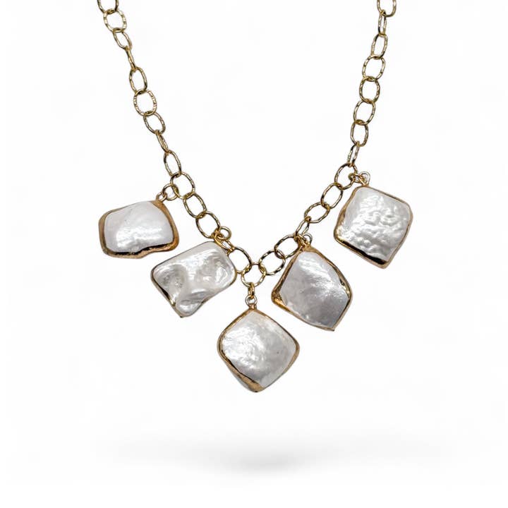 Seafoam Baroque Nugget Pearl Charm Necklace for wholesale by Idlewild Everyday