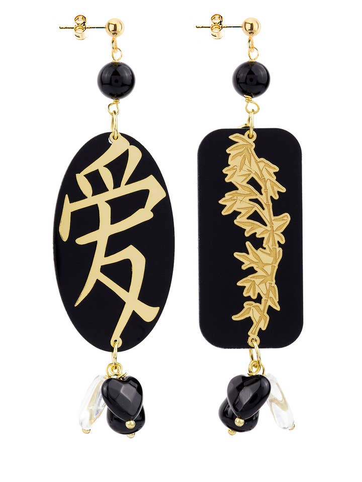 Black Plexi Love Earrings for wholesale by Lebole Maison