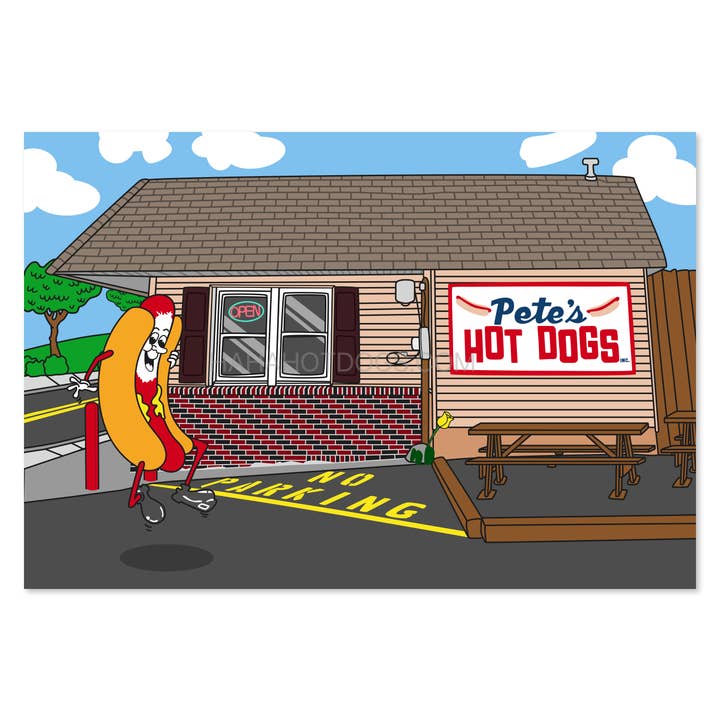 Ansichtkaart - Pete's Hot Dogs voor wholesale door Haha Hot Dogs