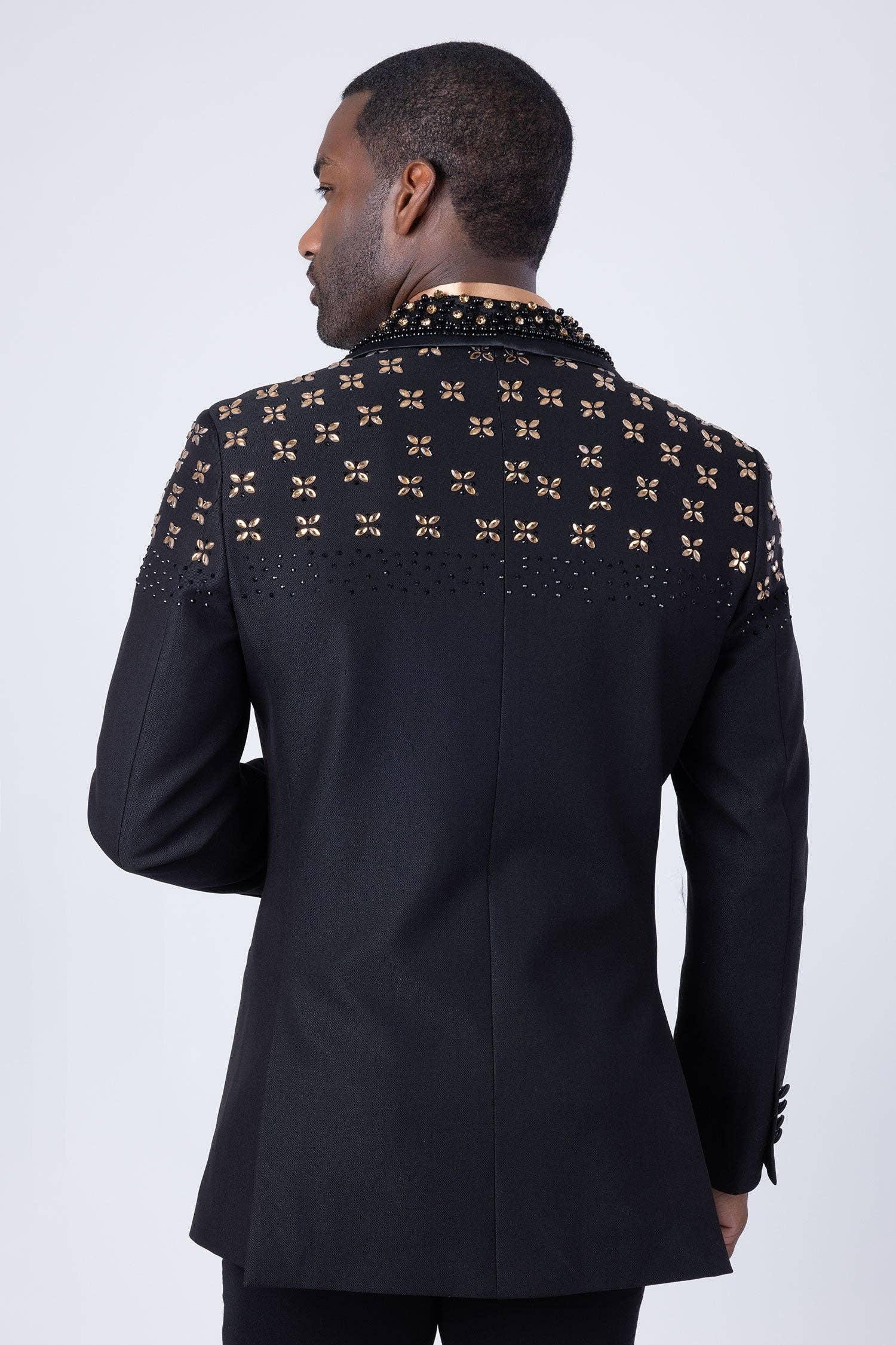 BARABAS - Wholesale Blazer - Men's - Men's Floral Rhinestone Shawl Lapel Blazer 4EBL4616