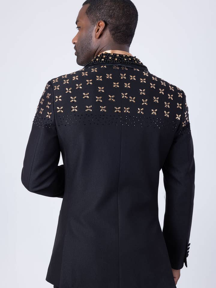 BARABAS - Wholesale Blazer - Men's - Men's Floral Rhinestone Shawl Lapel Blazer 4EBL4616