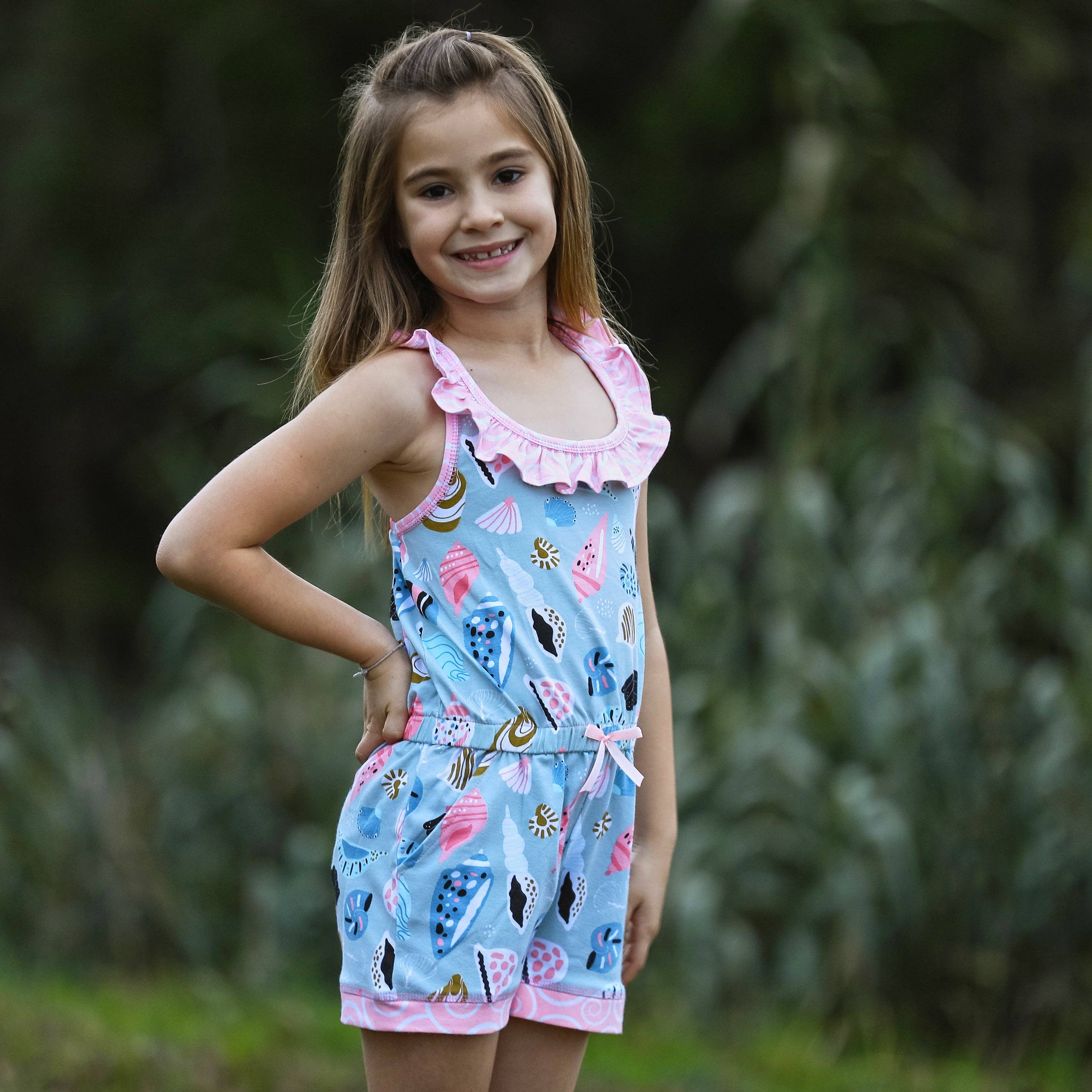 AnnLoren - Vente Combishort – enfant - Combinaison de plage en forme de coquillages de mer roses pour filles, short et barboteuse d'été 4