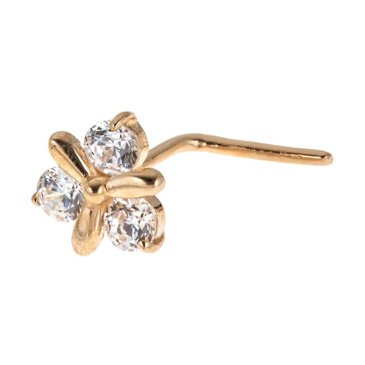 10K massiv guld næsering med CZ i et unikt trekantdesign for engroshandel hos Zahav Jewelry