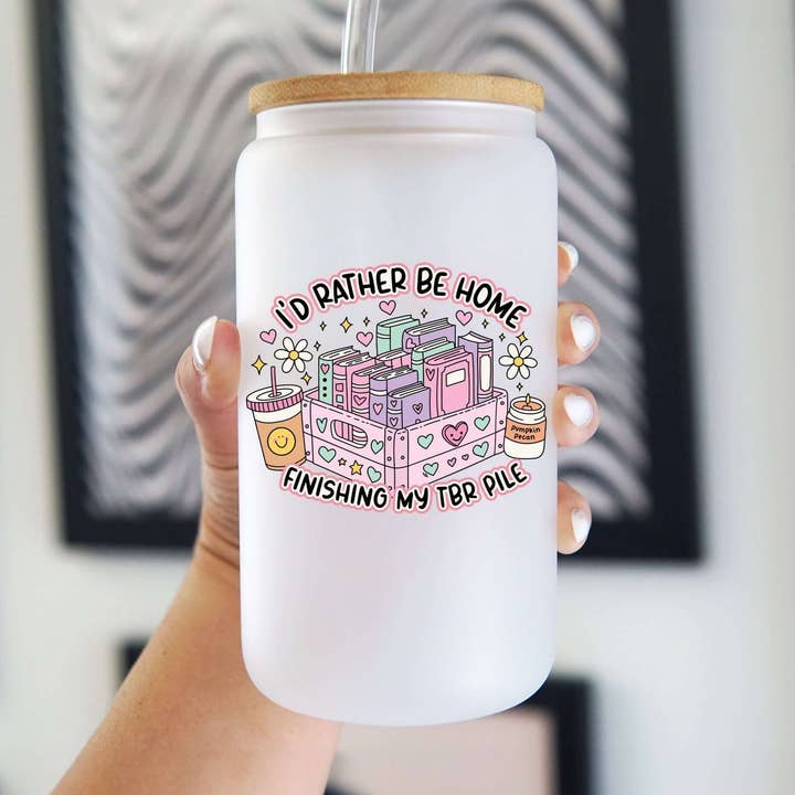 I'd Rather Be Home Glass Can Cup With Lid and Straw for wholesale by Sip-Sip Hooray!