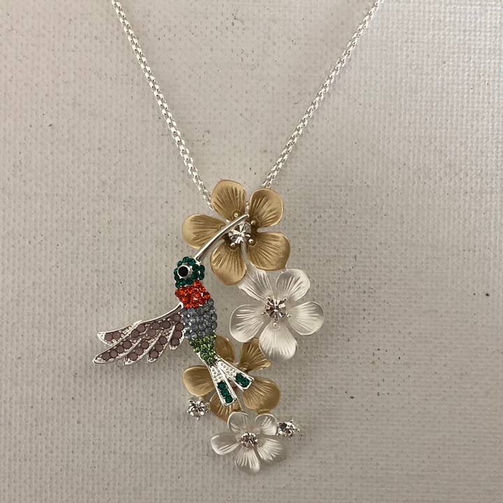 Carol Young Silver - Wholesale Pendant/Charm Necklace - Hummingbird / Colorful Necklace