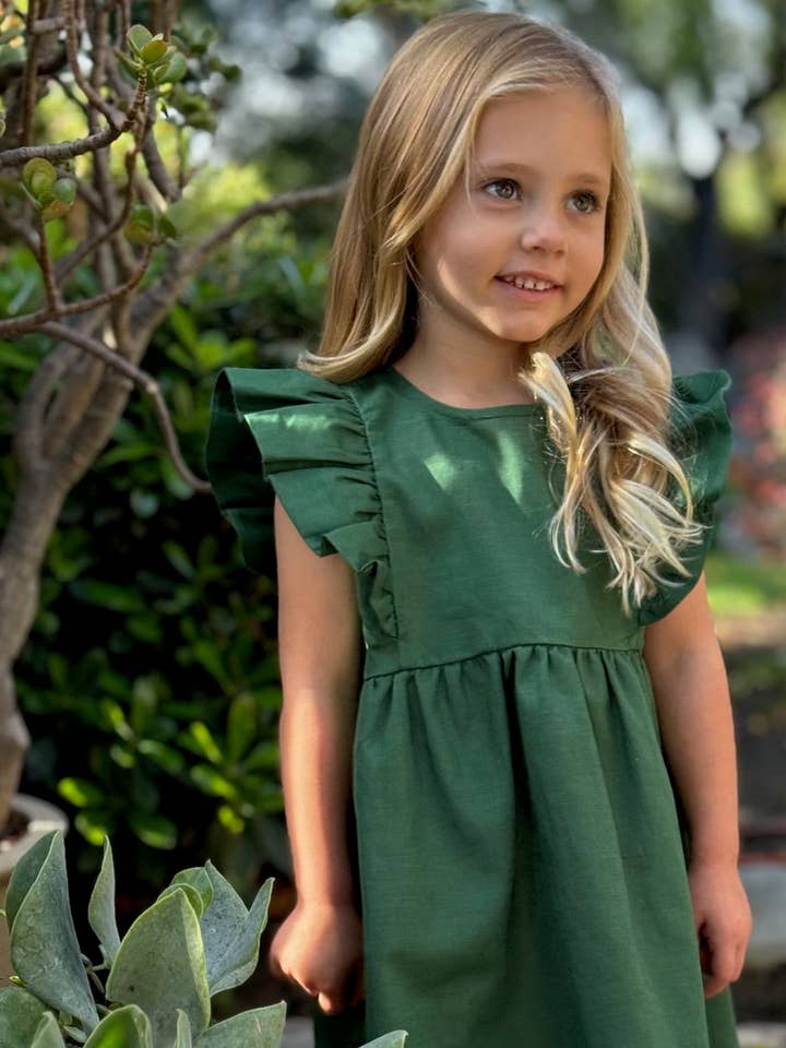 The Holly Dress -Forest Green-Organic Linen sleeveless dress for wholesale by Mimi & Me