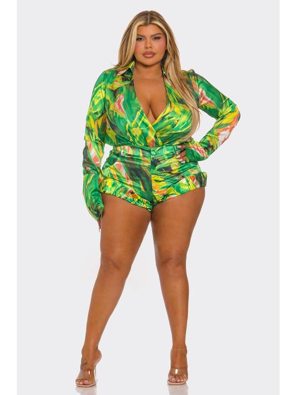 BANJUL - Wholesale Lounge Set - Women's - BCCTR24590P1 Plus Size 2Pcs Bodysuit & Shorts Set4