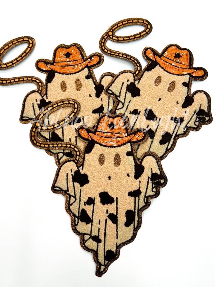 Cowboy Ghost halloween fall glitter chenille iron on patch for wholesale by ABLNco