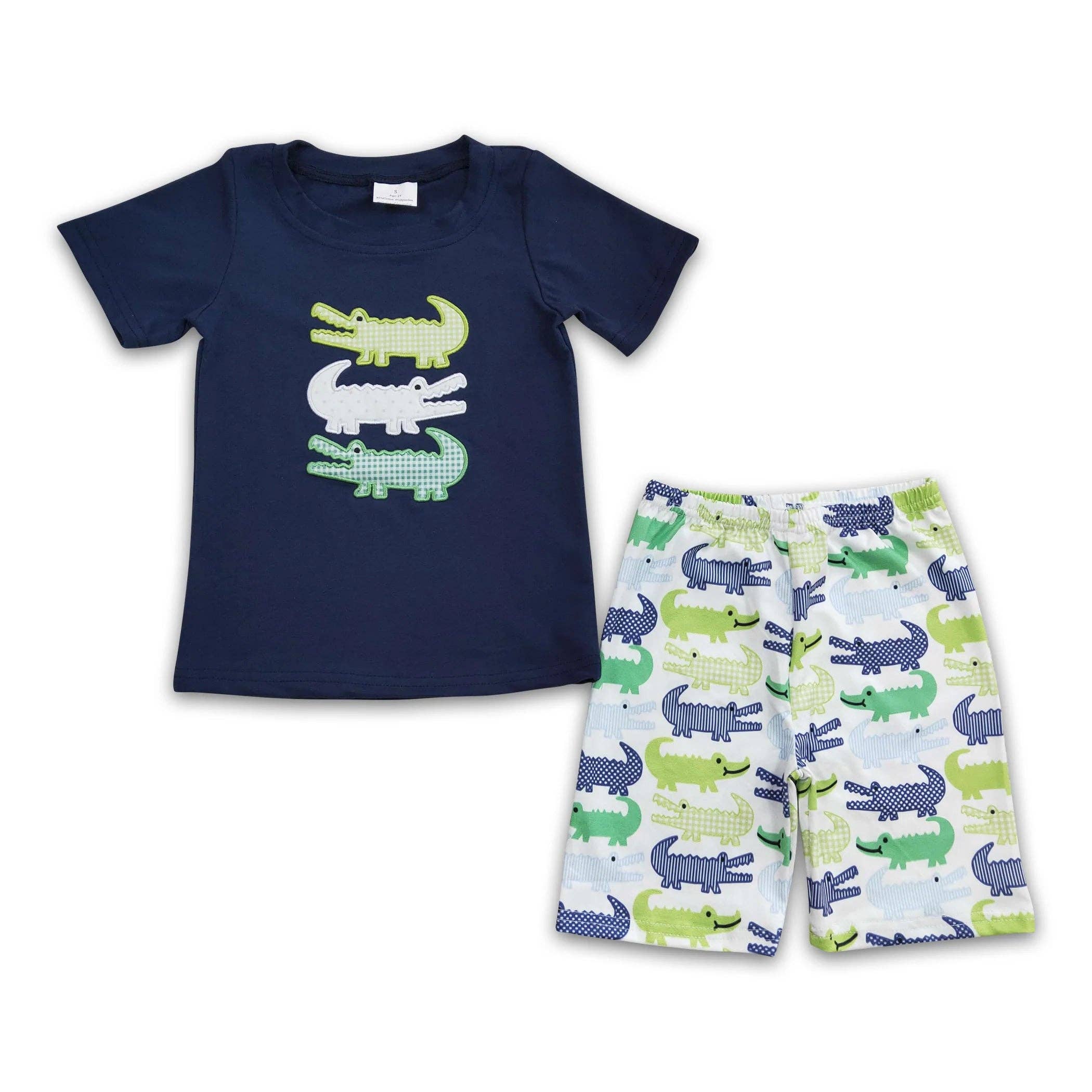 Yawoo Garments - Wholesale Top & Leggings Set - Kids - Crocodile embroidery cotton shirt shorts kids boy outfits0