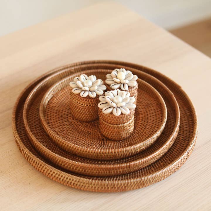 Ganapati - Wholesale Decorative Tray - Bali Nesting Round Rattan Tray - Set of 3