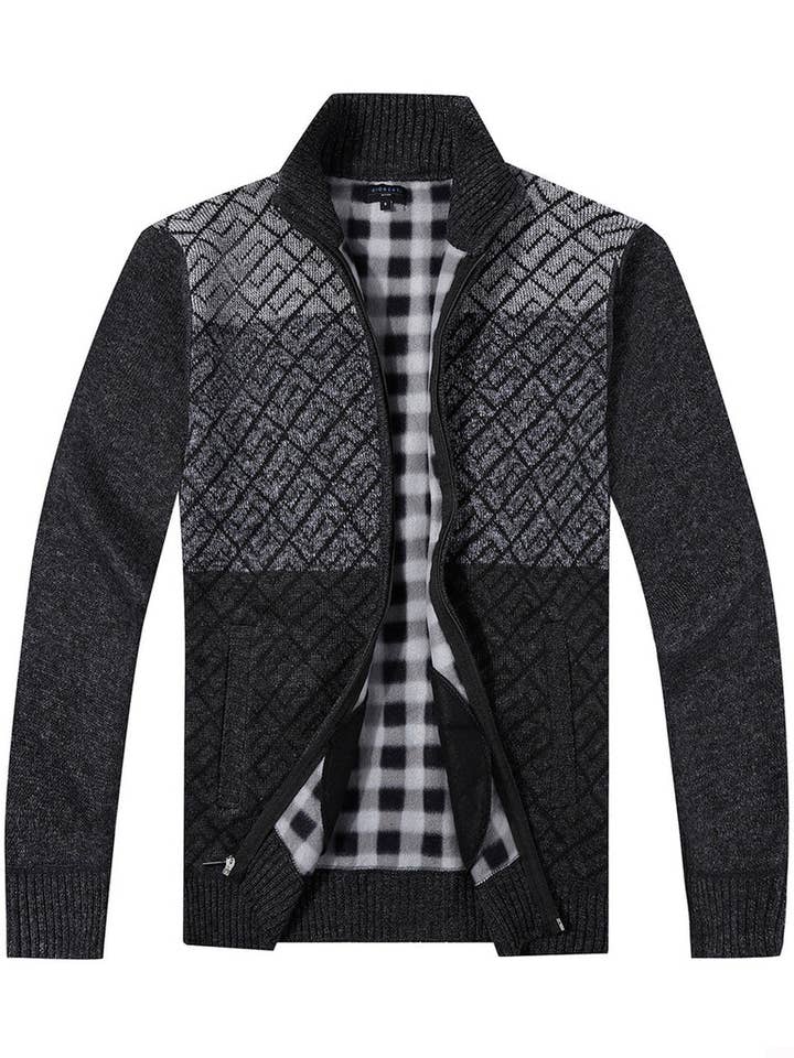 Men's Full Zip Block Design Cardigan With One Pocket Slim for wholesale by Setco.26