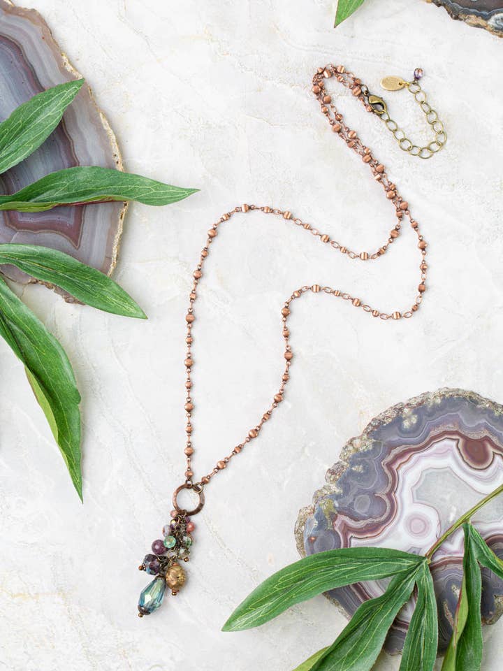 Mauve 24-26" Czech Glass, Crystal, Lepidolite Quartz Cluster for wholesale by Anne Vaughan Designs Jewelry