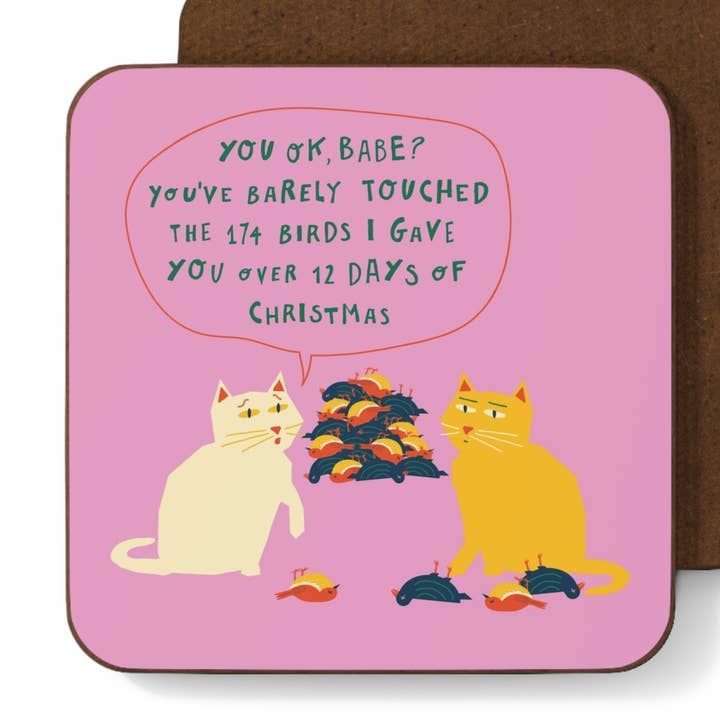 Funny Cat Christmas Coaster – U Ok Babe? for wholesale by Betiobca