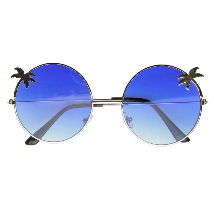 Emblem Eyewear - Wholesale Sunglasses - Women's - Indie Palm Tree Gradient Lens Round Hippie Sunglasses