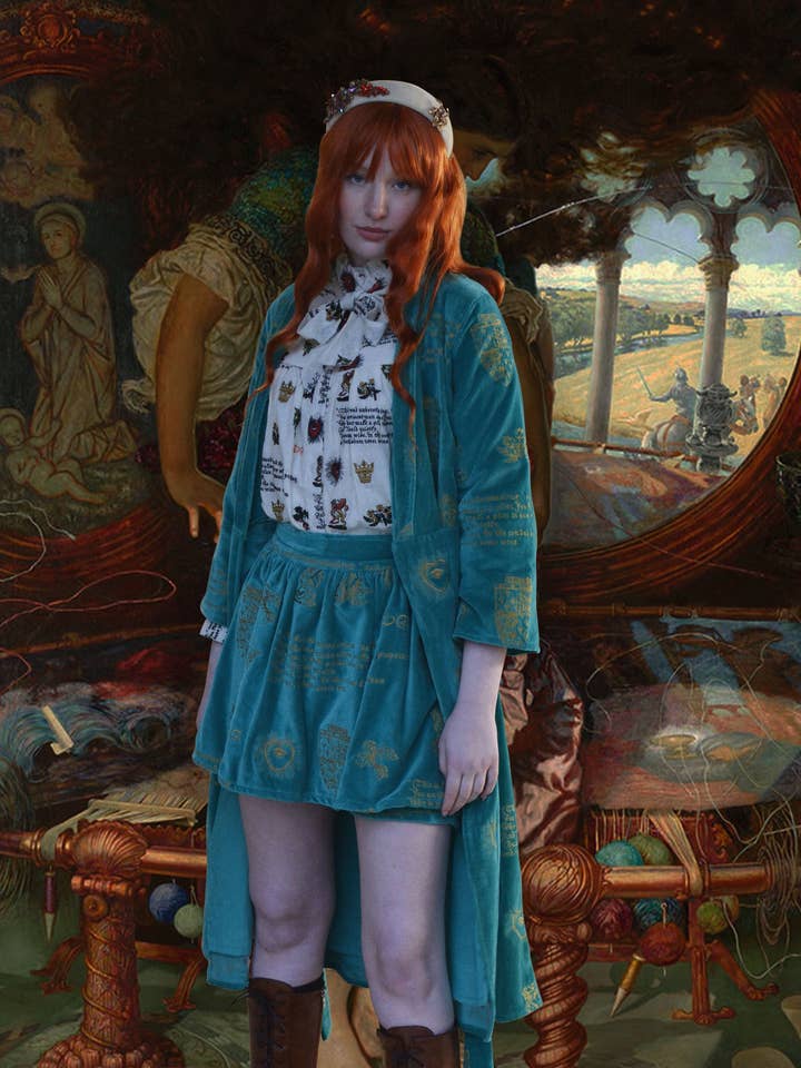 Camelot Robe in Teal Gilded Embroidery for wholesale by Olivia Annabelle