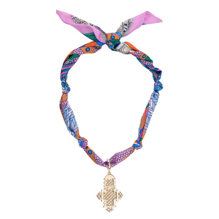 Noelle Ethiopian Cross Scarf Necklace in Multi for wholesale by Canvas Style