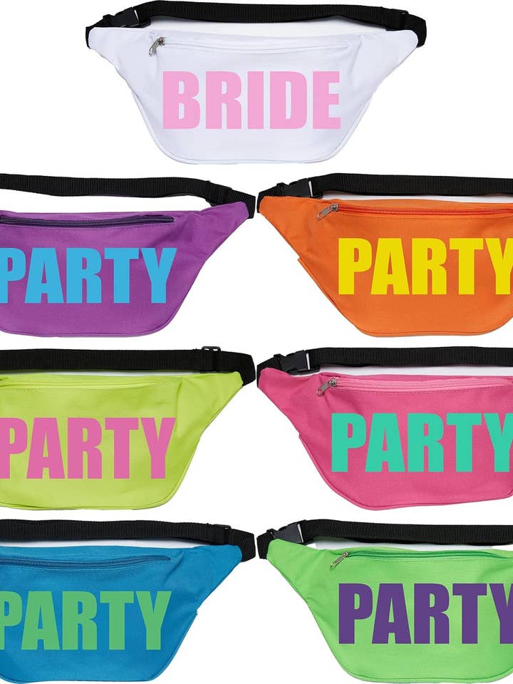 7 Pack: Bride/Party Neon Fanny Pack - 1 Bride & 6 Party for wholesale by Funky Junque