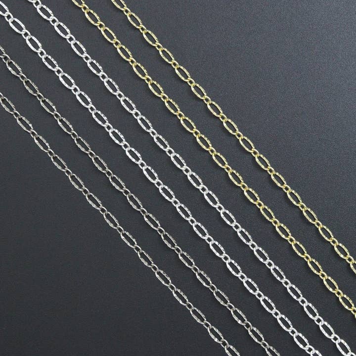 BestBeads&Beyond - Wholesale Link & Chain Necklace - 4mm Gold Flat Oval Linked Chain by Yard, Dainty Delicate Oval Link Chain, Gold Plated Brass Chain, Wholesale Chain, sku#LK1243