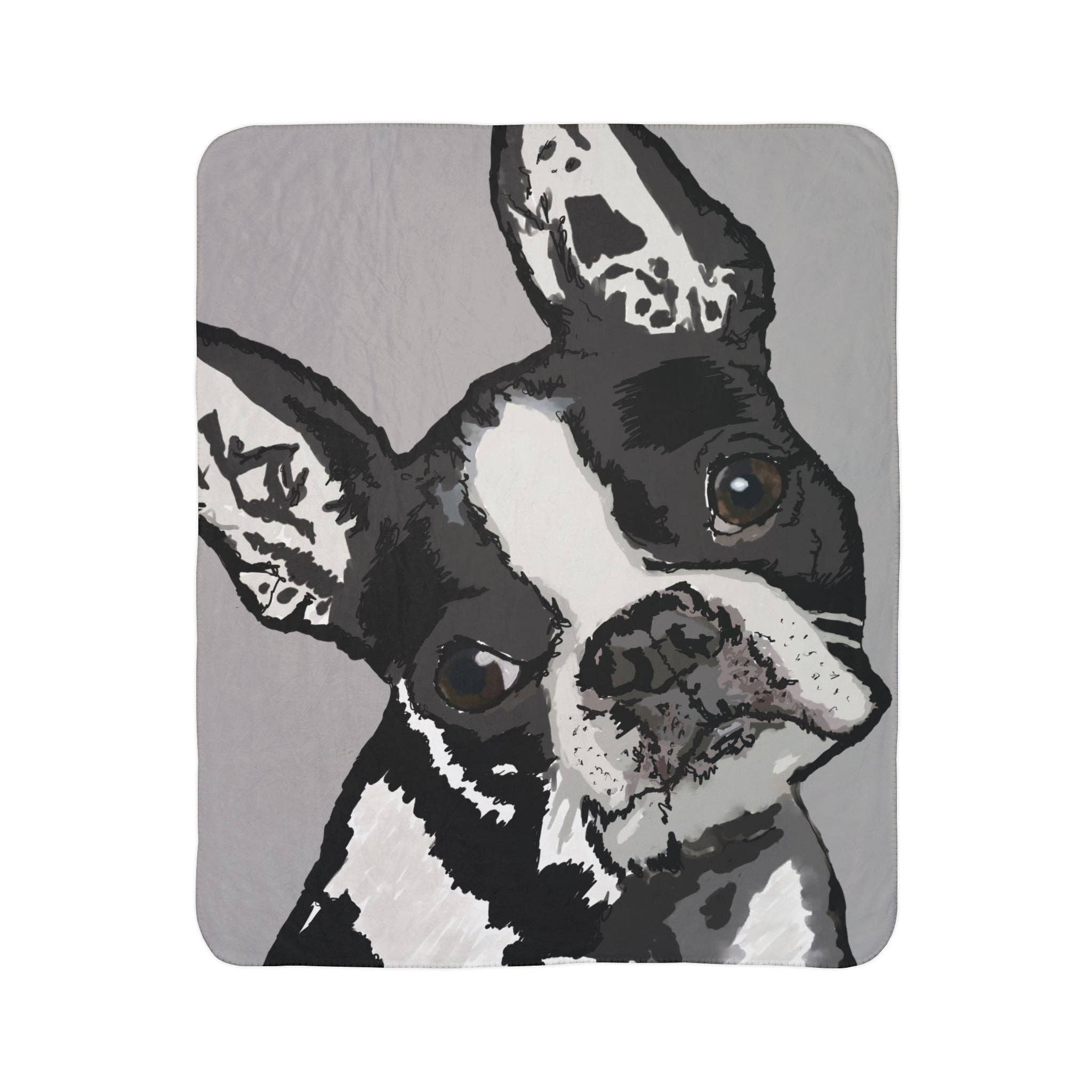 Blue Cava - Wholesale Throw Blanket - Cozy Boston Terrier Dog Lover Fleece Sherpa Blanket0