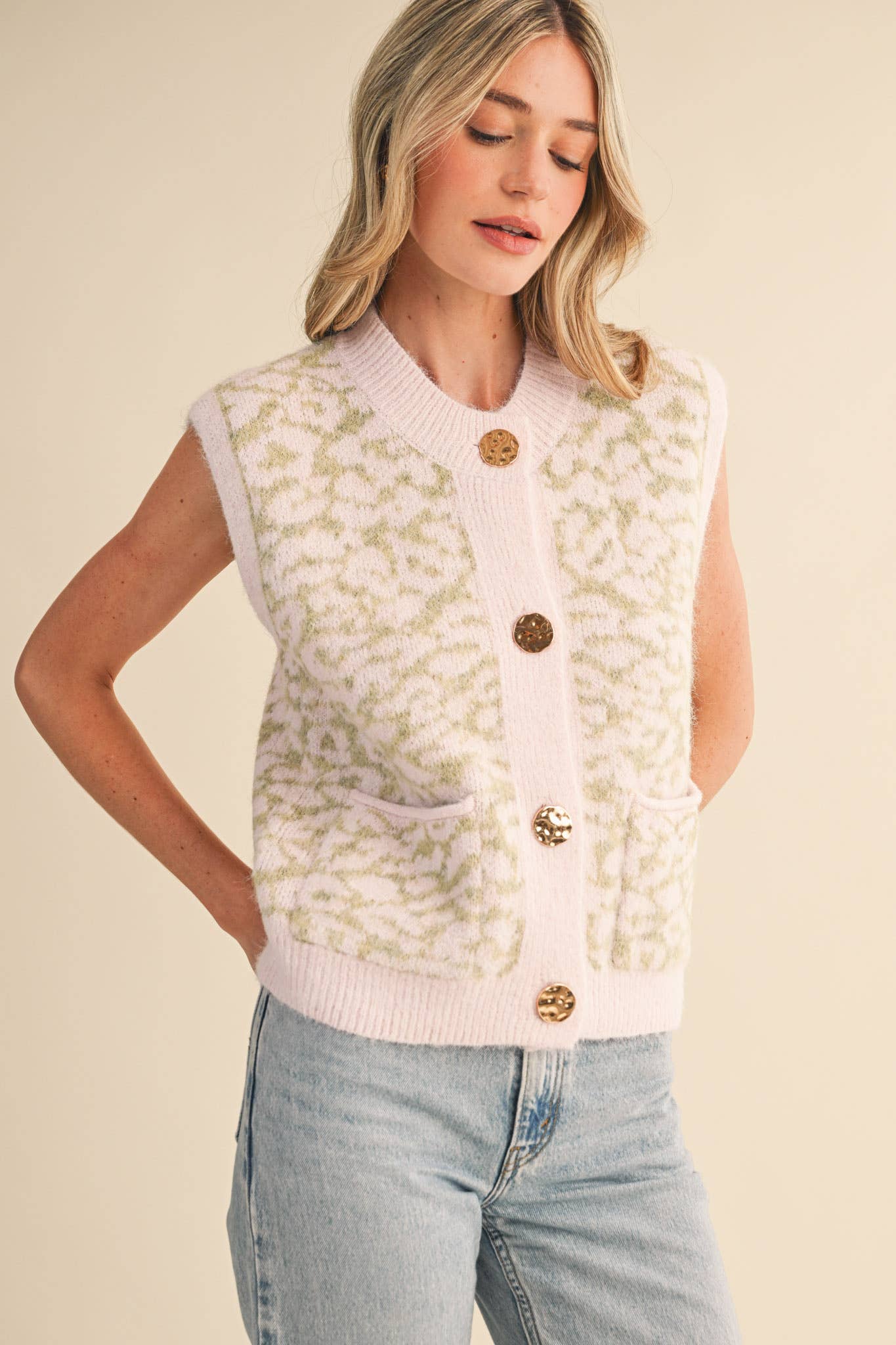 &MERCI - Wholesale Sweater Vest - Women's - LEOPARD KNIT SWEATER VEST MSW1124012