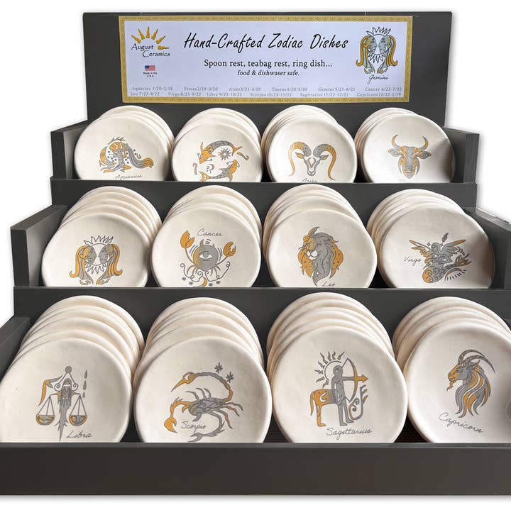 August Ceramics - Wholesale Jewelry Dish - 3.5" Ceramic Zodiac Sign assortment with Tabletop Display 0