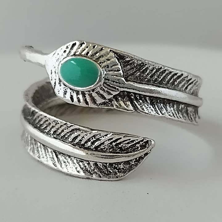 Anillo de plumas de plata, anillo envuelto en plumas para venta al por mayor de Piccadilly Pendants