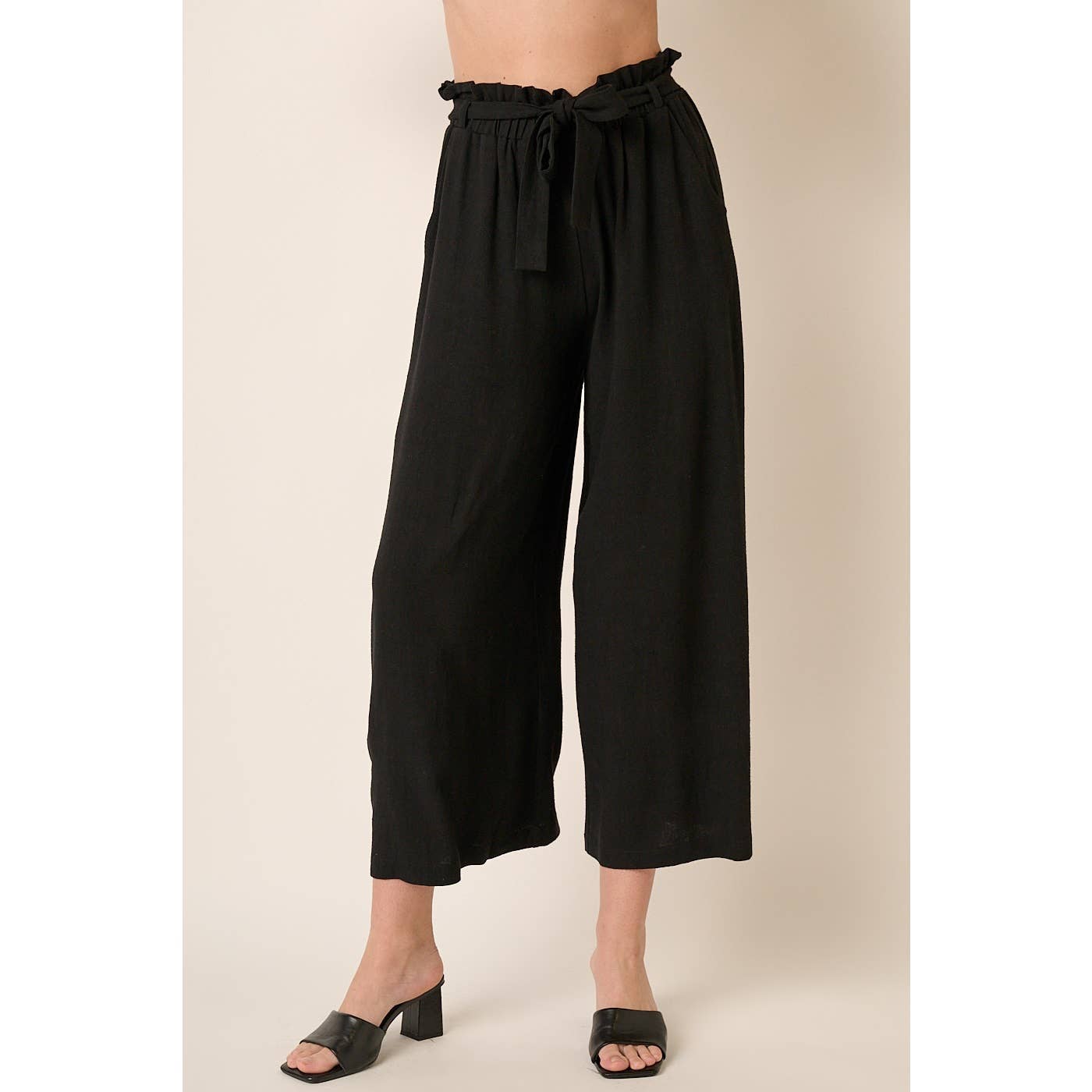 mittoshop - Wholesale Pants - Women's - PAPER BAG TIE DETAIL WIDE LEG PANTS0