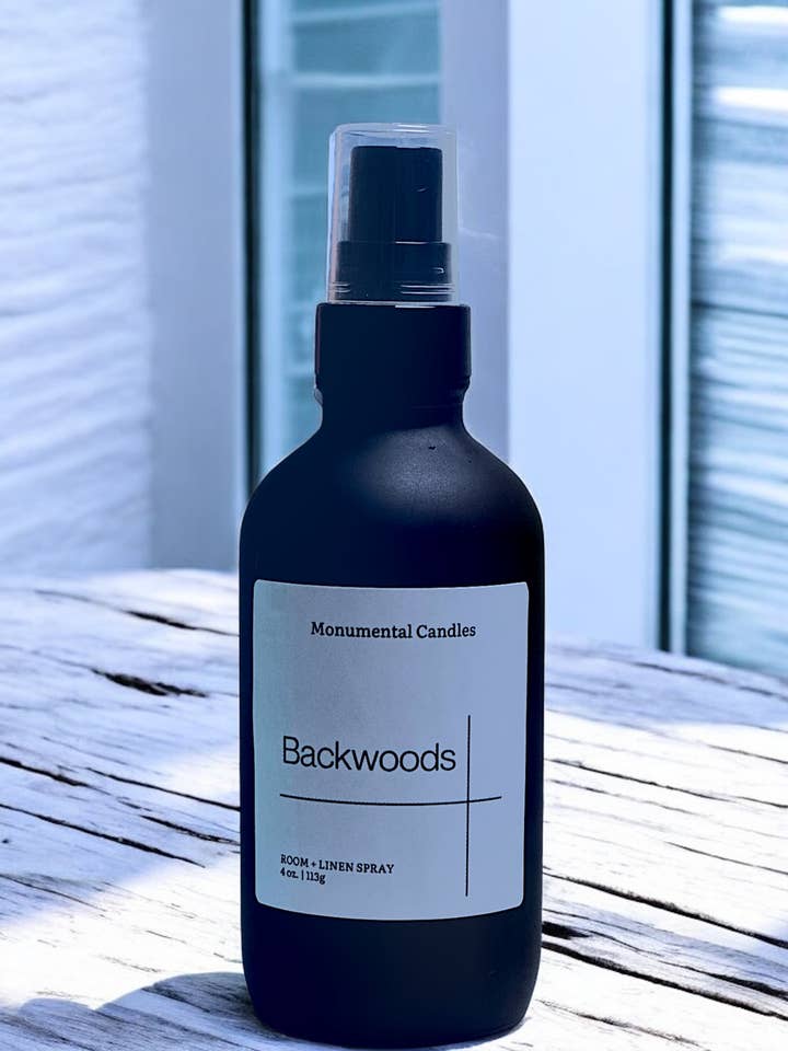 Backwoods Matte Black Room/linen Spray for wholesale by Monumental Candles LLC