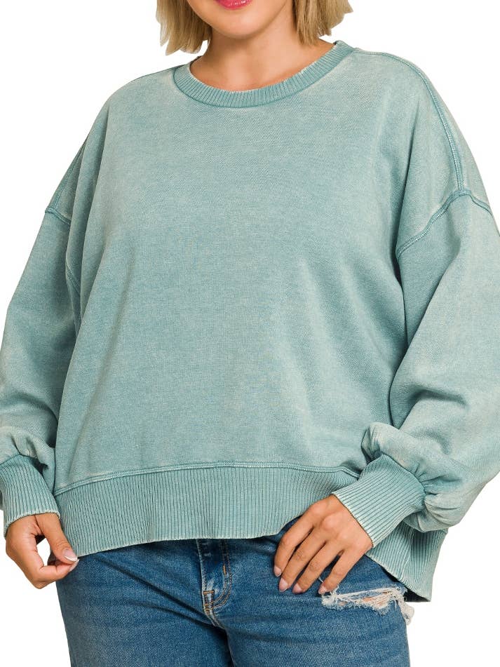 Plus Acid Wash Fleece oversize pullover for engroshandel hos Vanilla Monkey