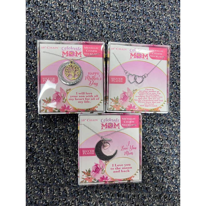 Mother's Day Metal Necklace with Charm Assortment- 8/Pack for wholesale by Novelty Closeout