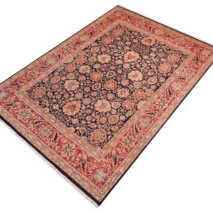 Tapis en laine antique teint végétal Anmol Agra bleu/rouge - 8'1'' x 9'11'' pour la vente par Arshs Fine Rugs