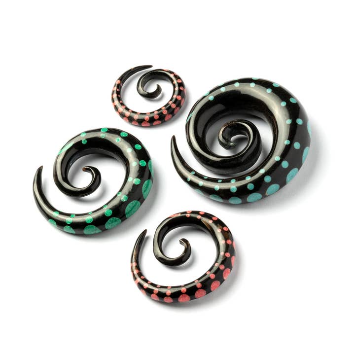Tribu - Wholesale Gauge/plug earrings - Dotted Spiral Gauges with Stone Inlay