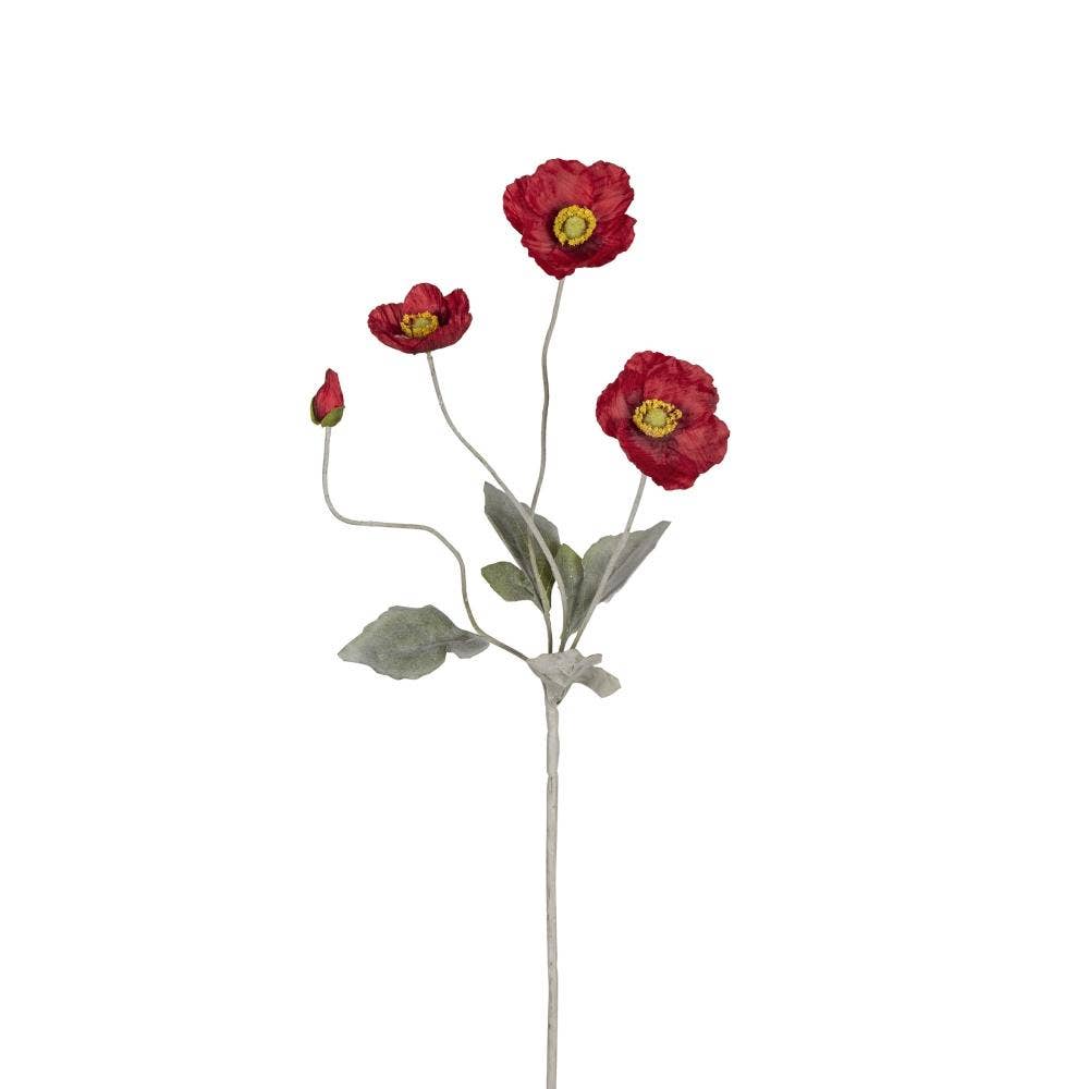 A&B Home Group Inc. - Wholesale Artificial Flowers - 4x2x24" Red Faux Poppy Spray - Red0