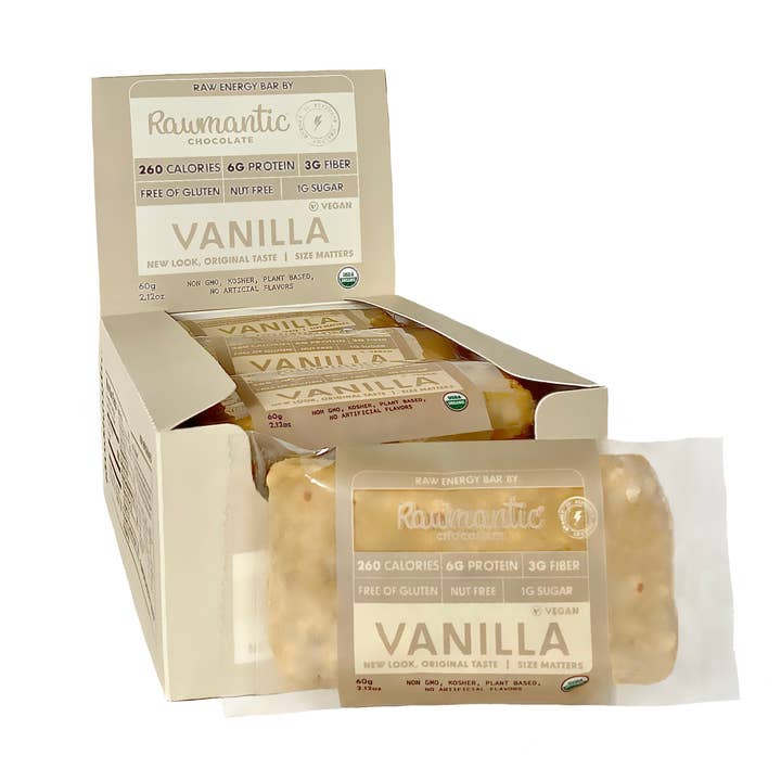 Fitness Sugar-Free Vegan Vanilla Energy Protein Bars for wholesale by Rawmanticchocolate