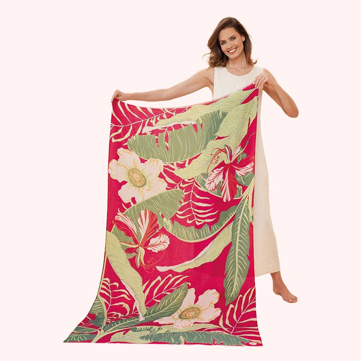 Printed Delicate Tropical Scarf - Dark Rose for wholesale by Powder Design inc - US