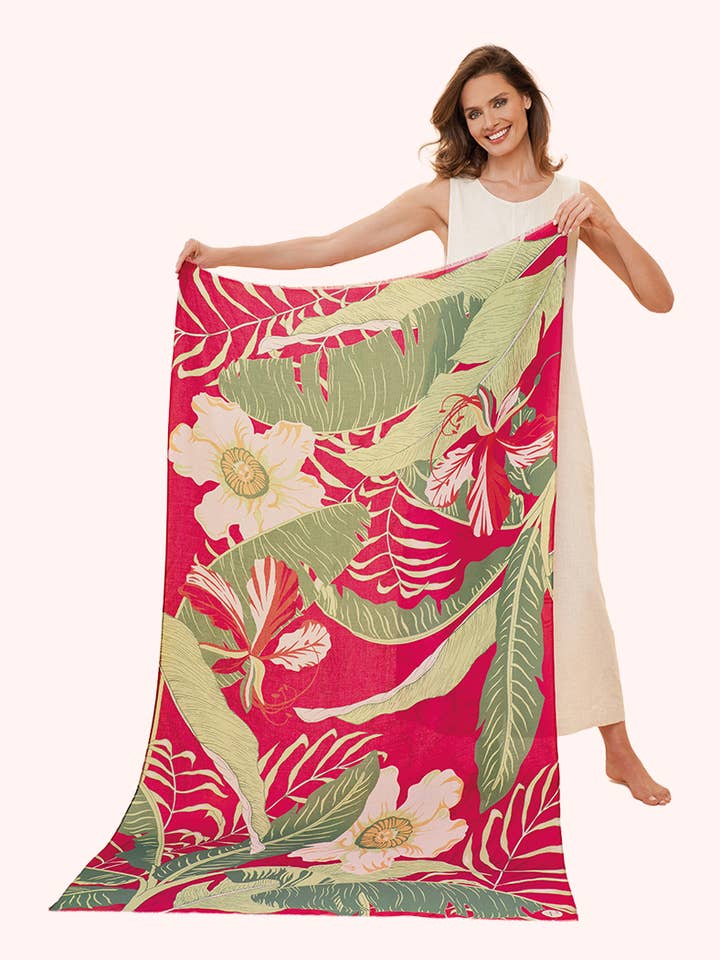 Printed Delicate Tropical Scarf - Dark Rose for wholesale by Powder Design inc - US