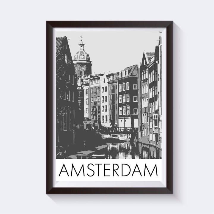 Amsterdam, Holland Greyscale Travel Print - 6 størrelser for engroshandel hos 2 Sisters